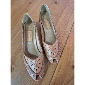 Silhouette Braided Peep-Toe Leather Heels in Tan